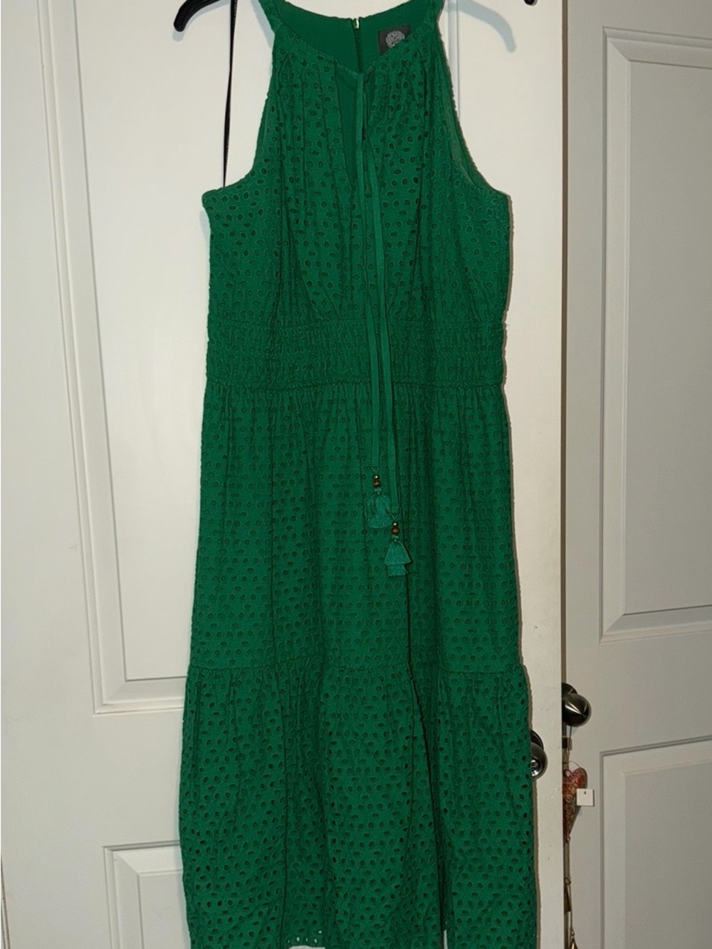 Vince Camuto Emerald Eyelet Halter Midi Dress